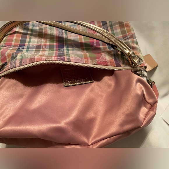💜HP💜 Retired NWOT Coach Poppy Madras Plaid Sequined Pink Colorful Plaid Metallic - Picture 12 of 17